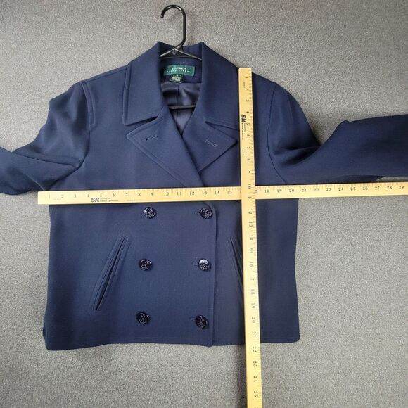 Lauren Ralph Lauren Size 12 Blue Double Breasted Cropped Blazer Nautical Peacoat - Picture 7 of 9
